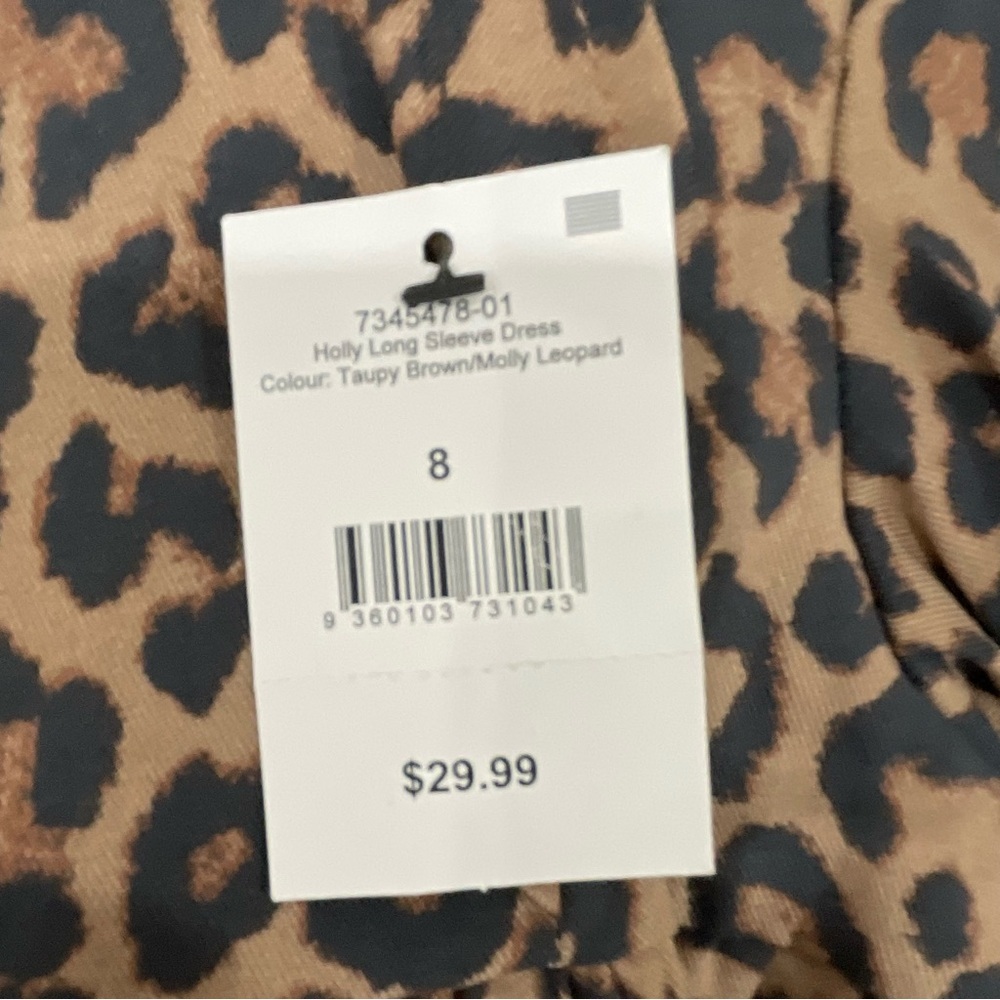 NWT Cotton On Leopard Dress Size 8 Long sleeve Ruffle Details Animal Print - Picture 3 of 7